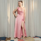 Women’s Full Length Baby Pink Satin Dress Luxe Looks for Every Occasion | S-05
