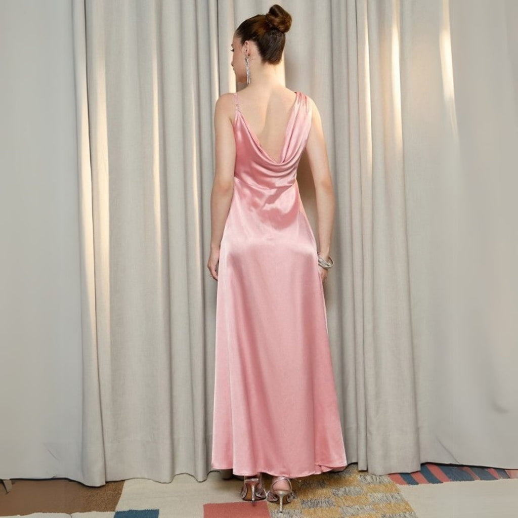 Women’s Full Length Baby Pink Satin Dress Luxe Looks for Every Occasion | S-05