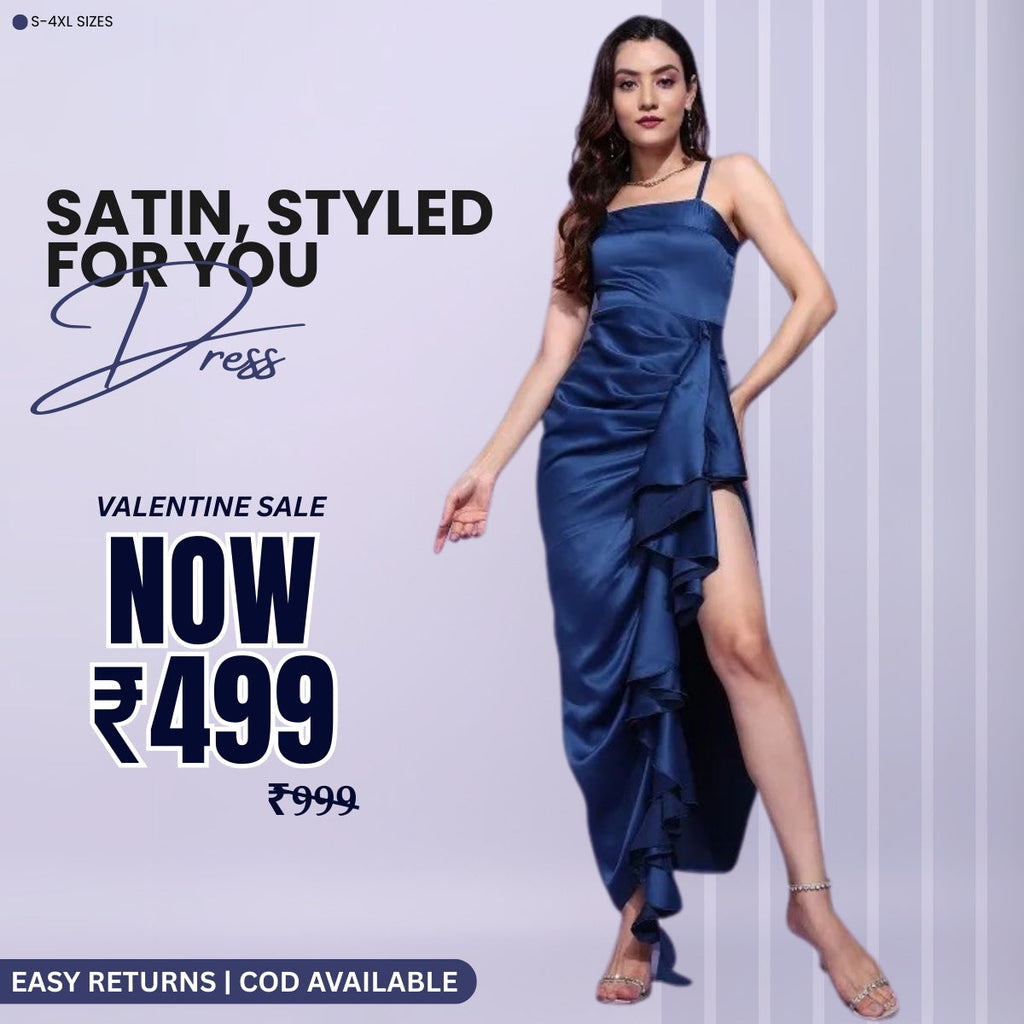 Women’s Full Length Royal Blue Satin Dress Luxe Looks for Every Occasion | S-03